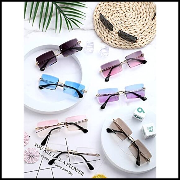 Amazon.com: Weewooday 10 Pcs Rimless Y2K Sunglasses  Rimless Y2K Sunglasses Retro 90s Trendy Rectangle Frameless Square Glasses Bulk